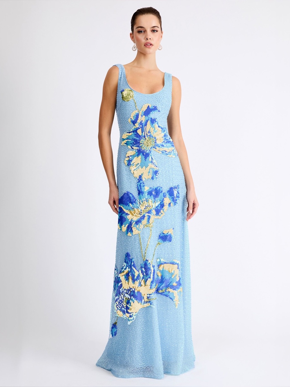 HELSI Jackie Beaded Floral Gown In Baby Blue Size